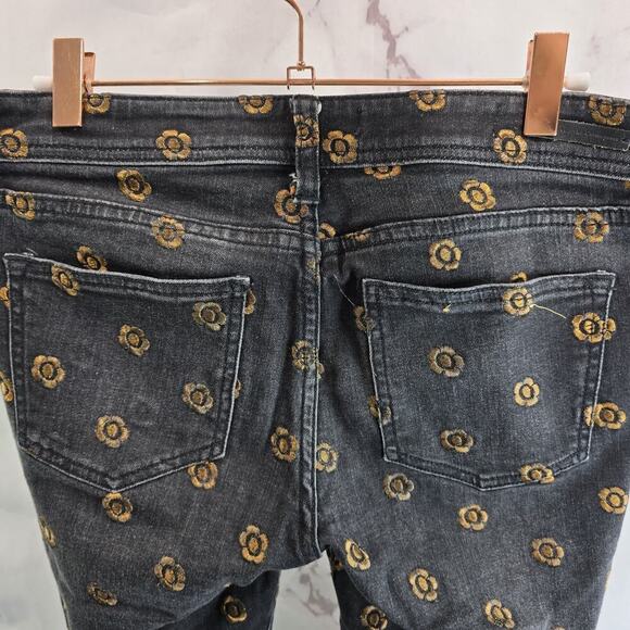 Pilcro Jeans Womens 26 Black Gold Floral Skinny Mid Rise Slim Straight - Picture 7 of 12